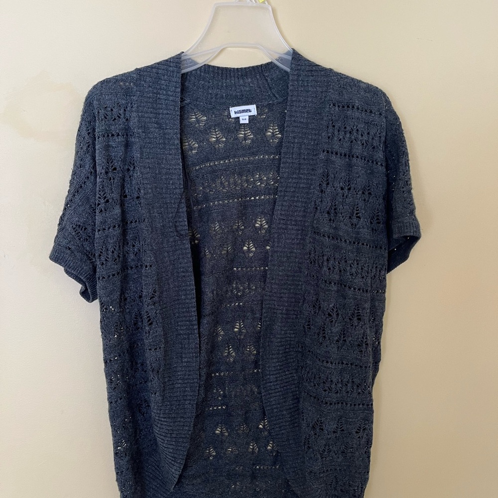 Kismet Charcoal Open-knit, Open-Front Cardigan, size small